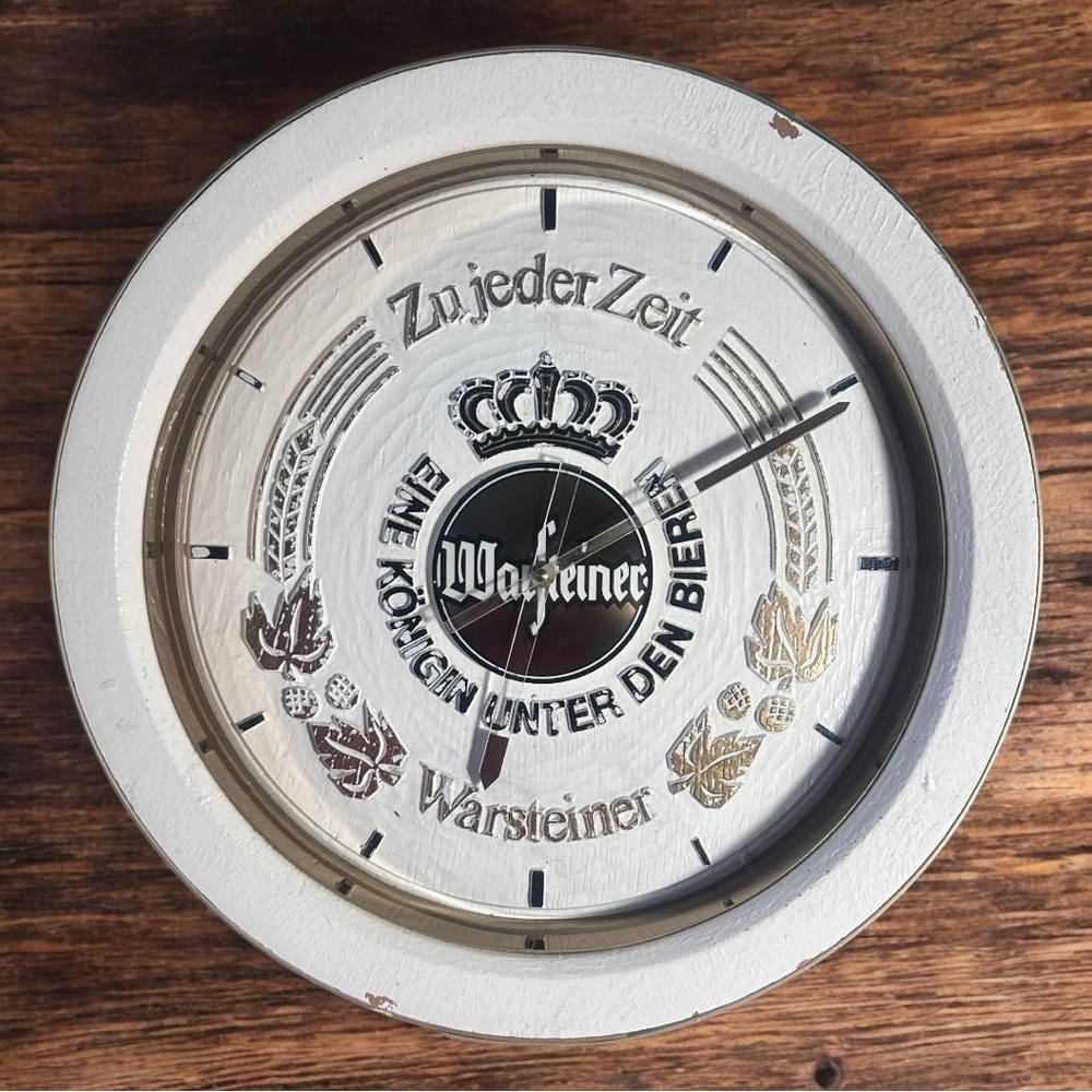 Vintage Warsteiner Beer Promotional Barrel Bottom Wall Clock - Working Condition